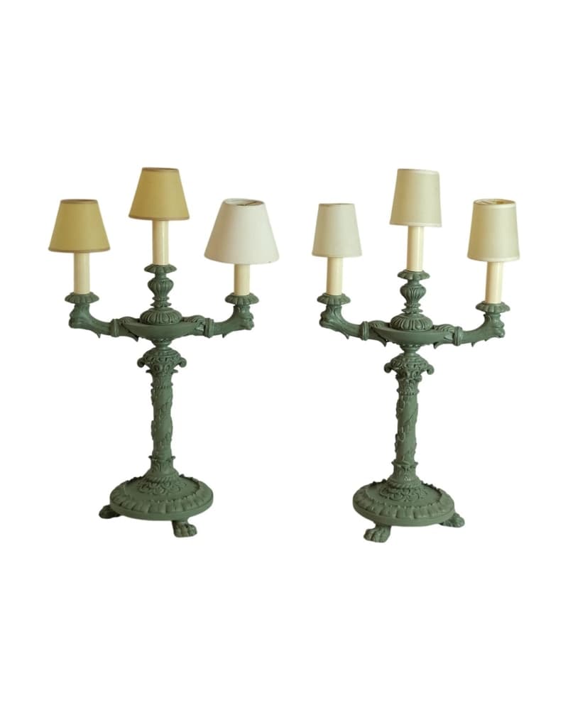 Candelabro del Siglo XIX en Hierro Forjado Verde