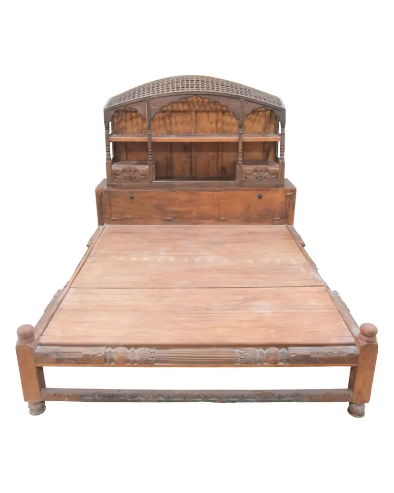 Cama de Teca con Cabezal de la India, Siglo XX, Camas, Siglo XIX