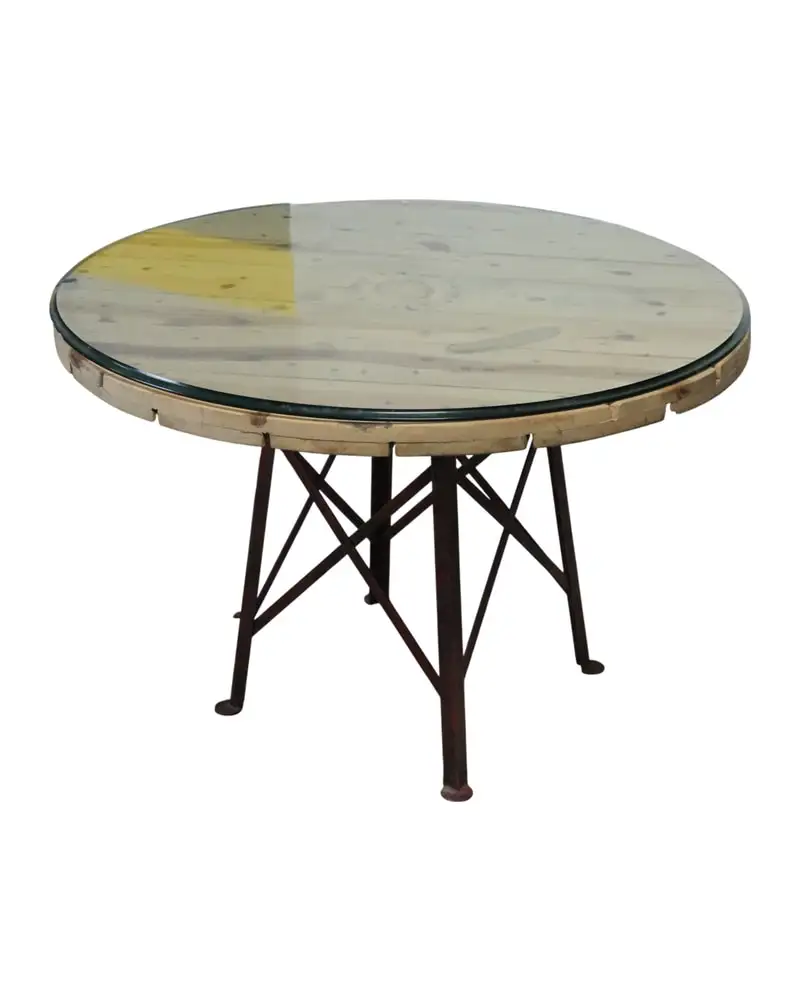 Mesa de Cristal del Siglo XX con Pata de Hierro