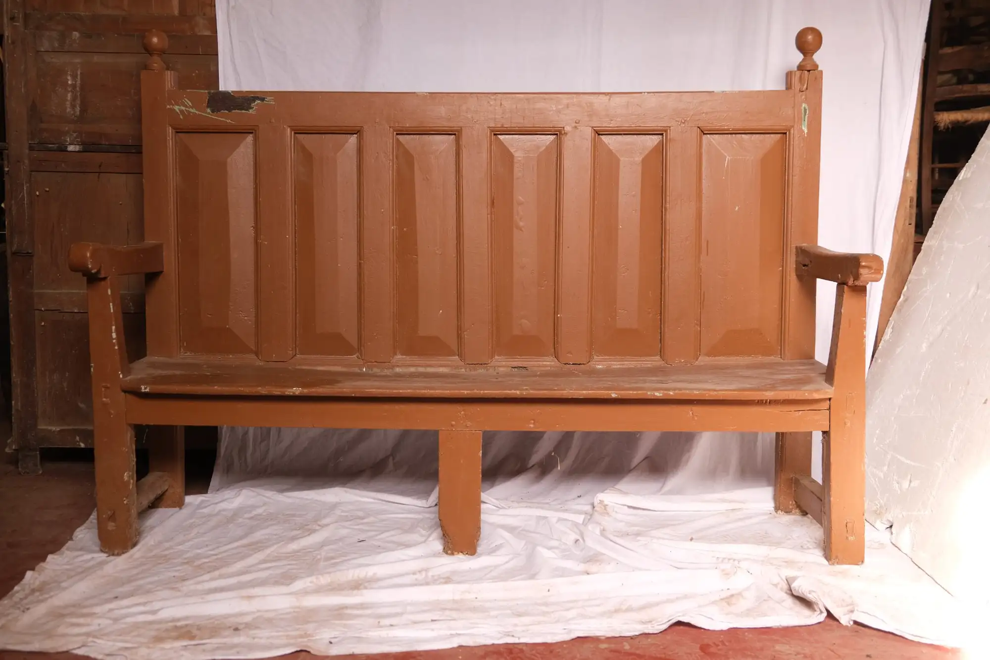 Banco de Madera del Siglo XIX con Respaldo Alto