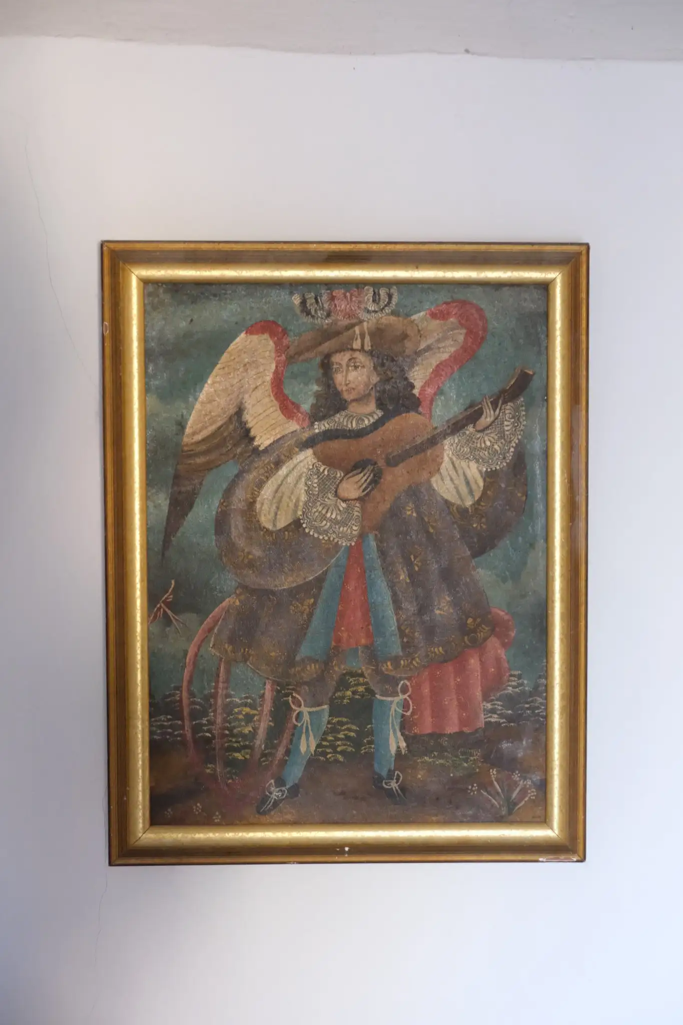Pintura del Siglo XVIII en Soporte Textil con Ángel Músico