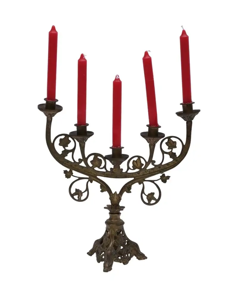 Candelabro del Siglo XIX en Bronce con Detalles de Hojas