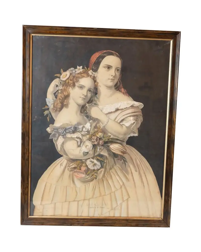 Retrato de Niñas del Siglo XIX con Marco de Madera