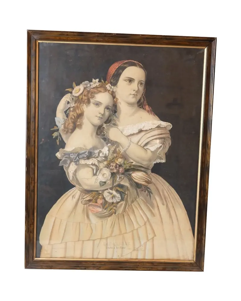 Retrato de Niñas del Siglo XIX con Marco de Madera