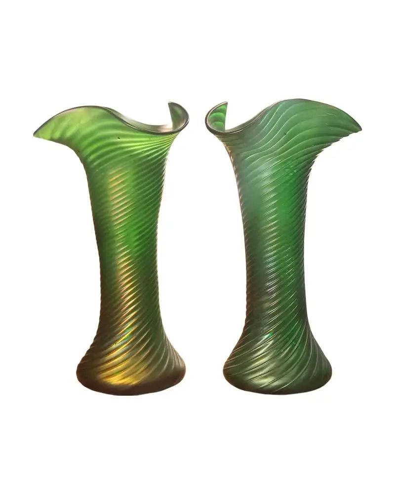 Jarrones Cristal Verdes Irisados Loetz 1900