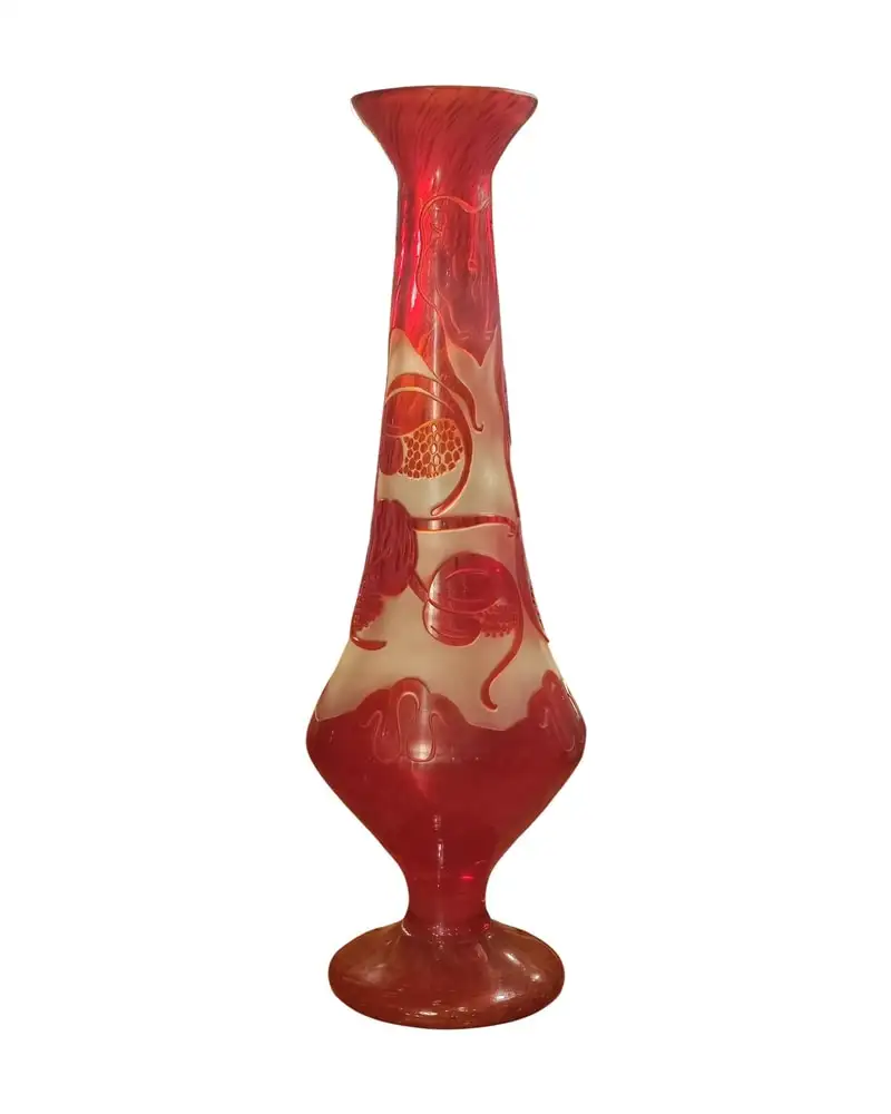 Florero Cristal Escuela Schneider Blanco y Rojo