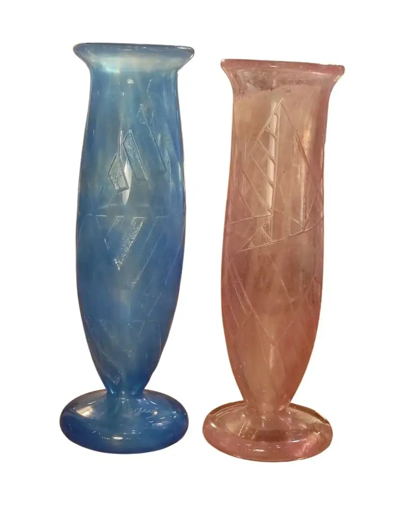 Pareja Jarrones Cristal Rosa y Azul Degue