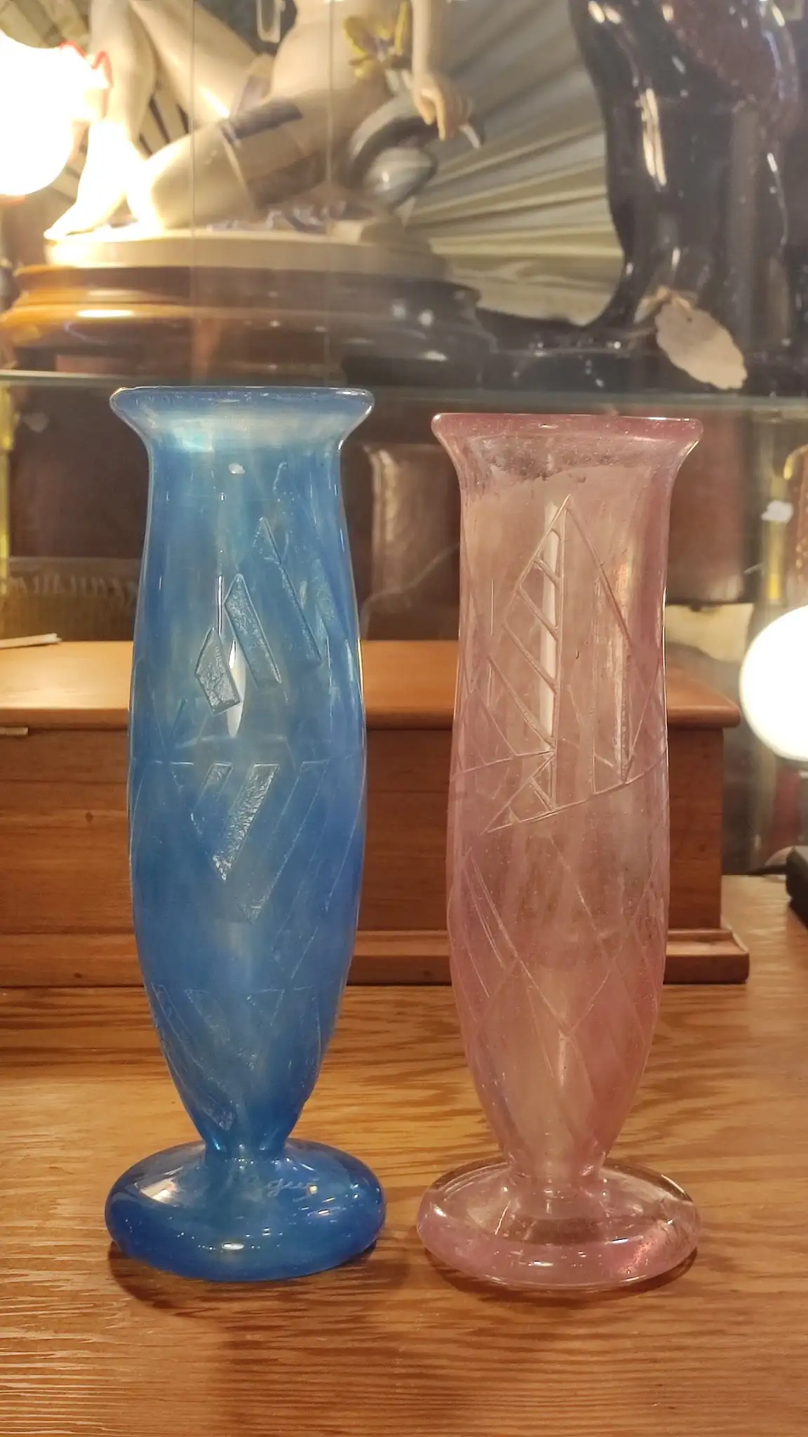 Pareja Jarrones Cristal Rosa y Azul Degue