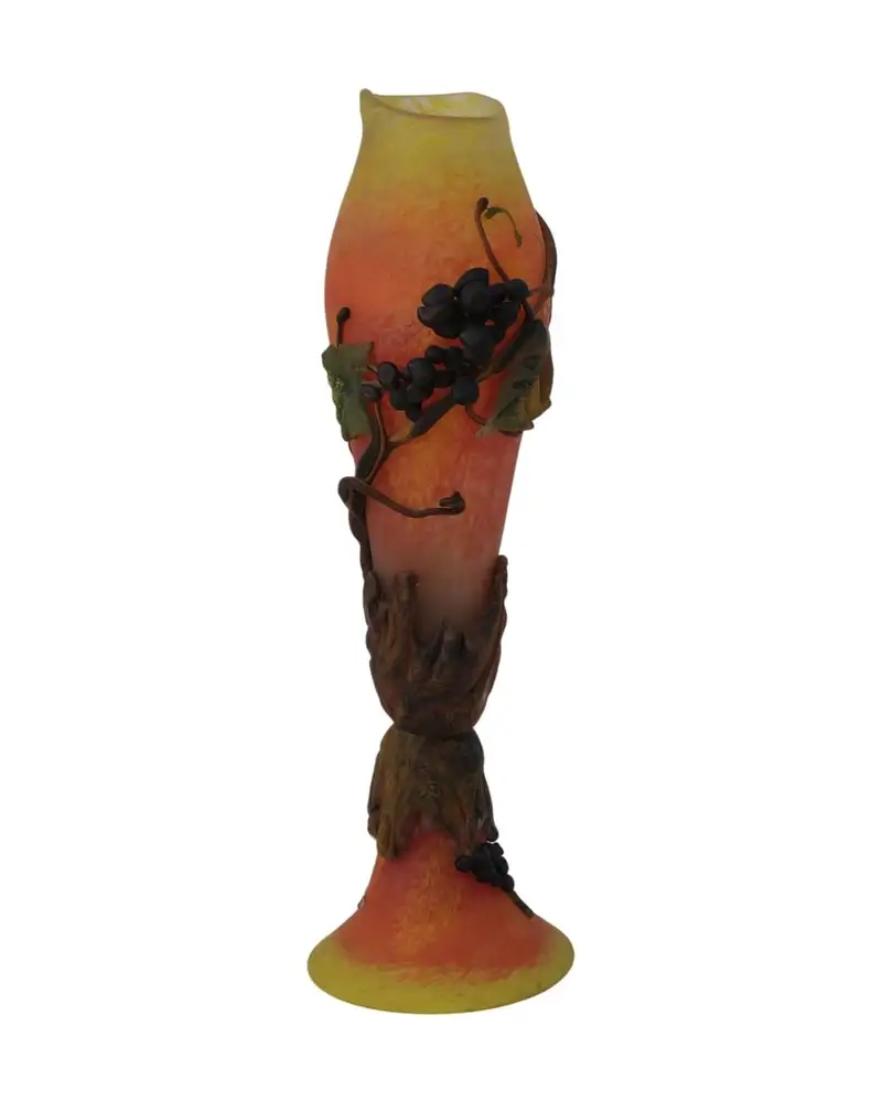 Jarrón Cristal Art Nouveau del Siglo XX con Motivos de Uvas
