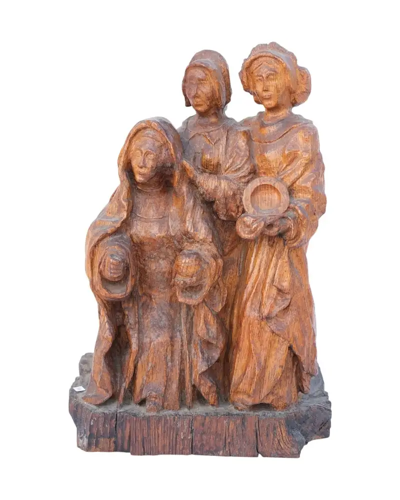 Escultura de Madera del Siglo XVII con Tres Figuras