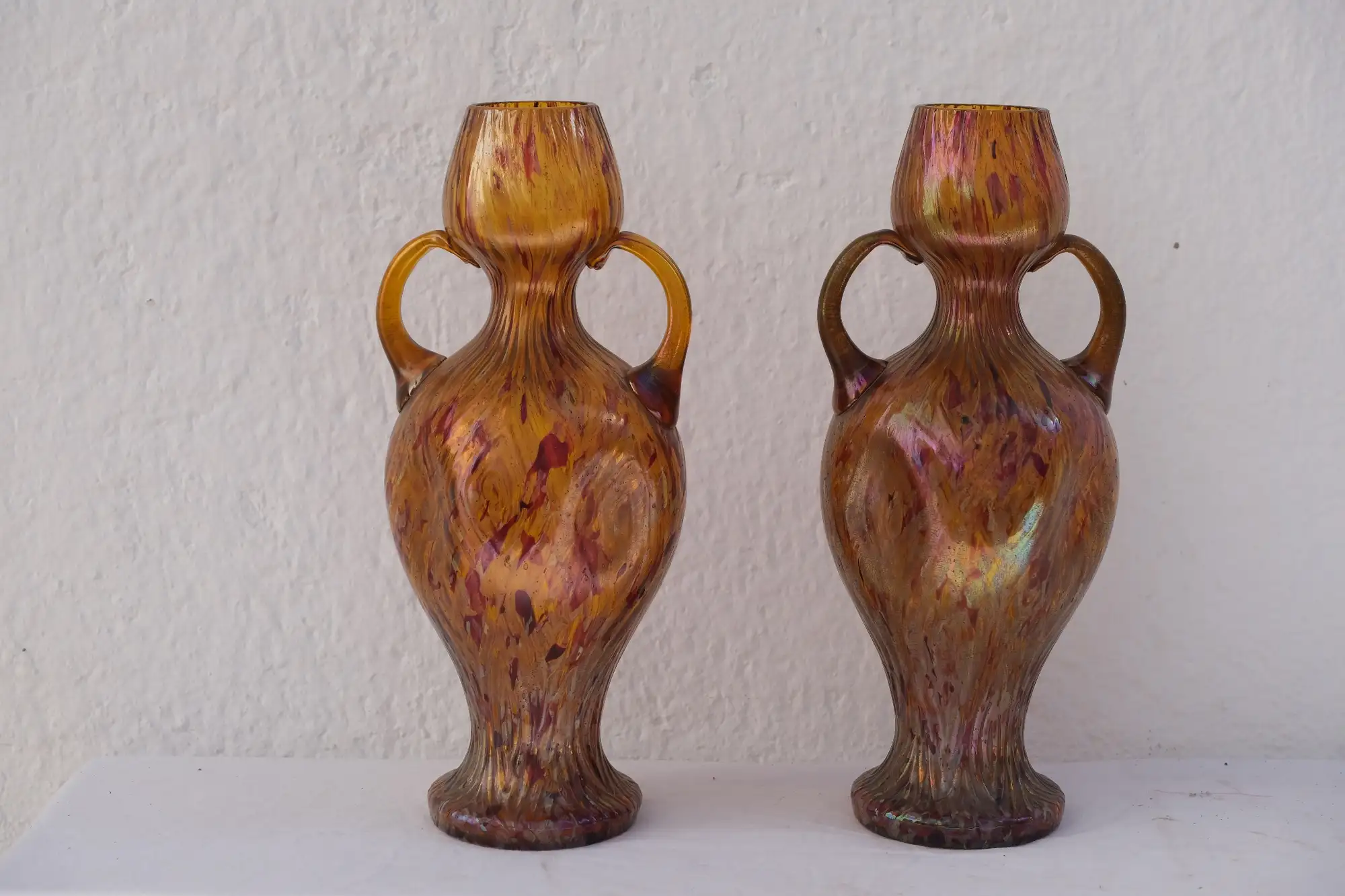 Jarrones de Cristal del Siglo XX en Tonos Ámbar