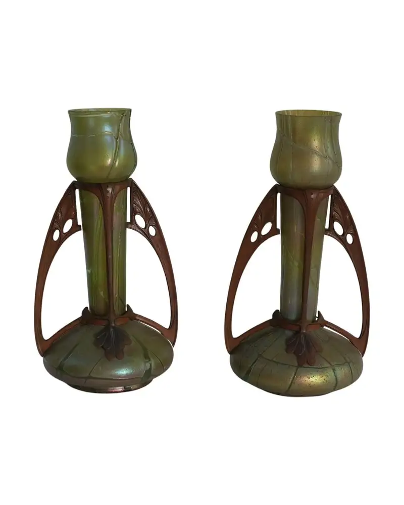 Jarrones de Cristal Art Nouveau Iridiscentes Lotz/Kralik