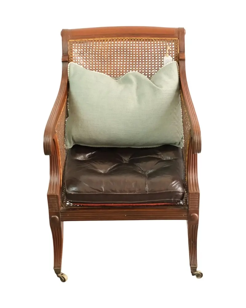 Sillón de Brazos del Siglo XIX en Madera y Cuero, Sillas y Asientos, Siglo XIX · vista 2/11
