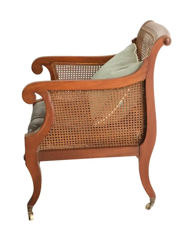 Sillón de Brazos del Siglo XIX en Madera y Cuero, Sillas y Asientos, Siglo XIX · vista 7/11