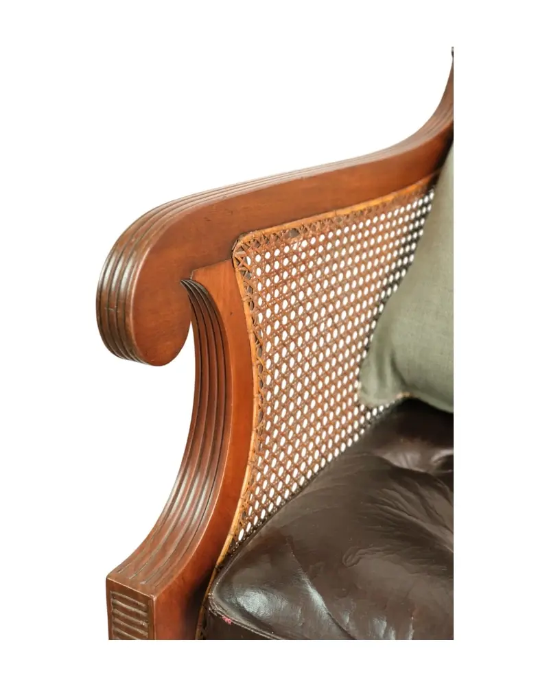 Sillón de Brazos del Siglo XIX en Madera y Cuero, Sillas y Asientos, Siglo XIX · vista 3/11