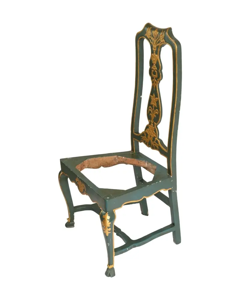 Silla de Respaldo Alto del Siglo XVIII en Madera Pintada y Dorada, Sillas y Asientos, Siglo XVIII · vista 5/13
