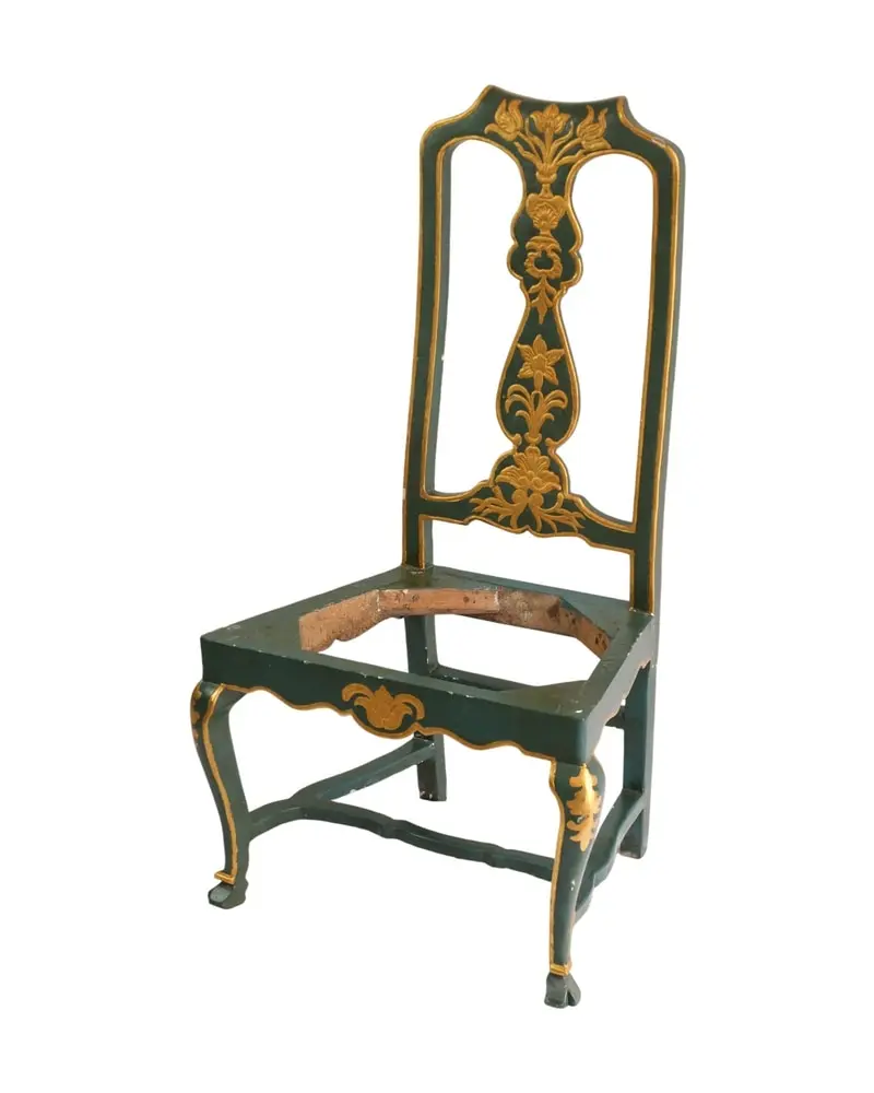 Silla de Respaldo Alto del Siglo XVIII en Madera Pintada y Dorada, Sillas y Asientos, Siglo XVIII