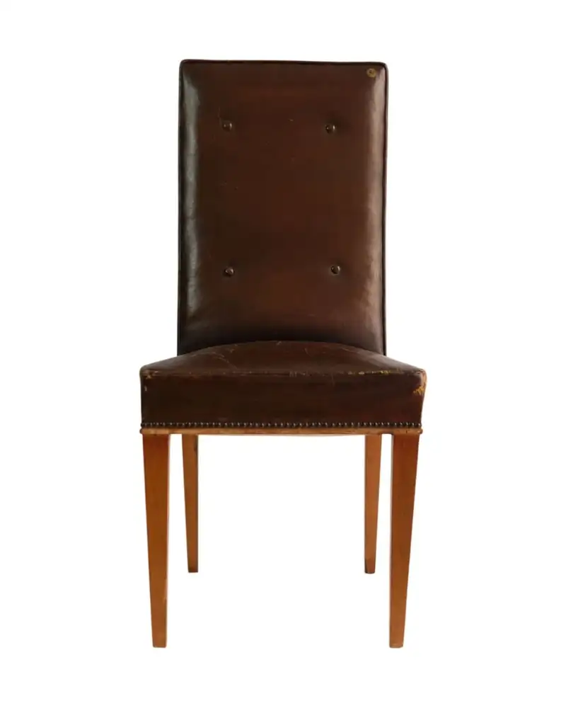 Silla Tapizada del Mediados del Siglo XX en Madera y Cuero