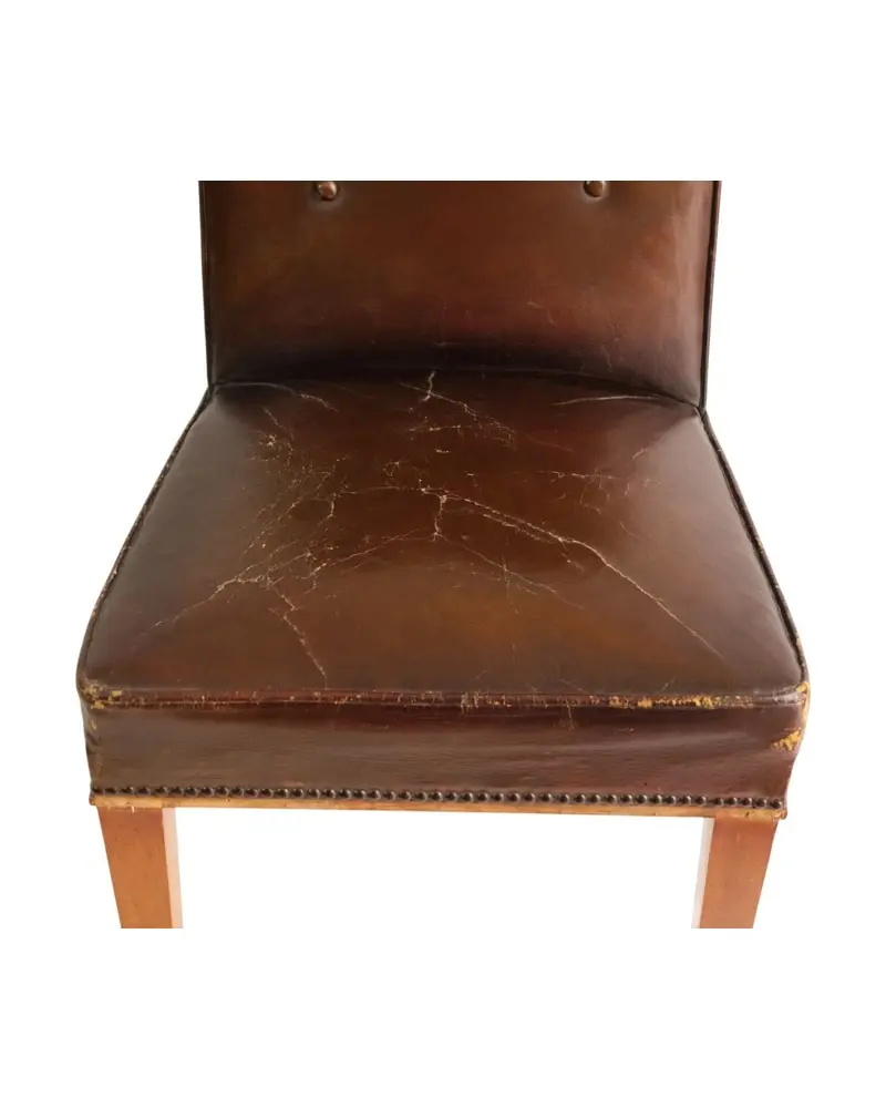 Silla Tapizada del Mediados del Siglo XX en Madera y Cuero, Sillas y Asientos, Primera mitad del siglo XX · vista 4/14