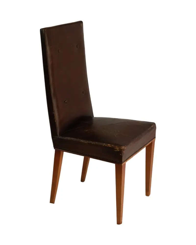 Silla Tapizada del Mediados del Siglo XX en Madera y Cuero, Sillas y Asientos, Primera mitad del siglo XX · vista 10/14
