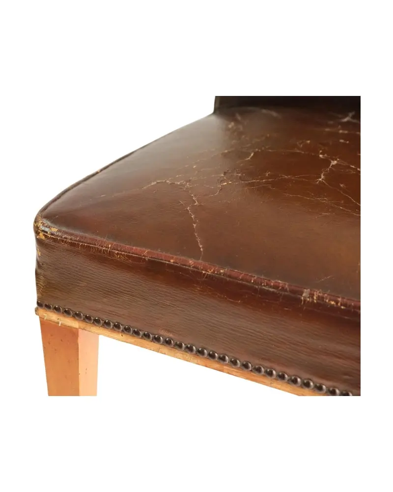 Silla Tapizada del Mediados del Siglo XX en Madera y Cuero, Sillas y Asientos, Primera mitad del siglo XX · vista 6/14