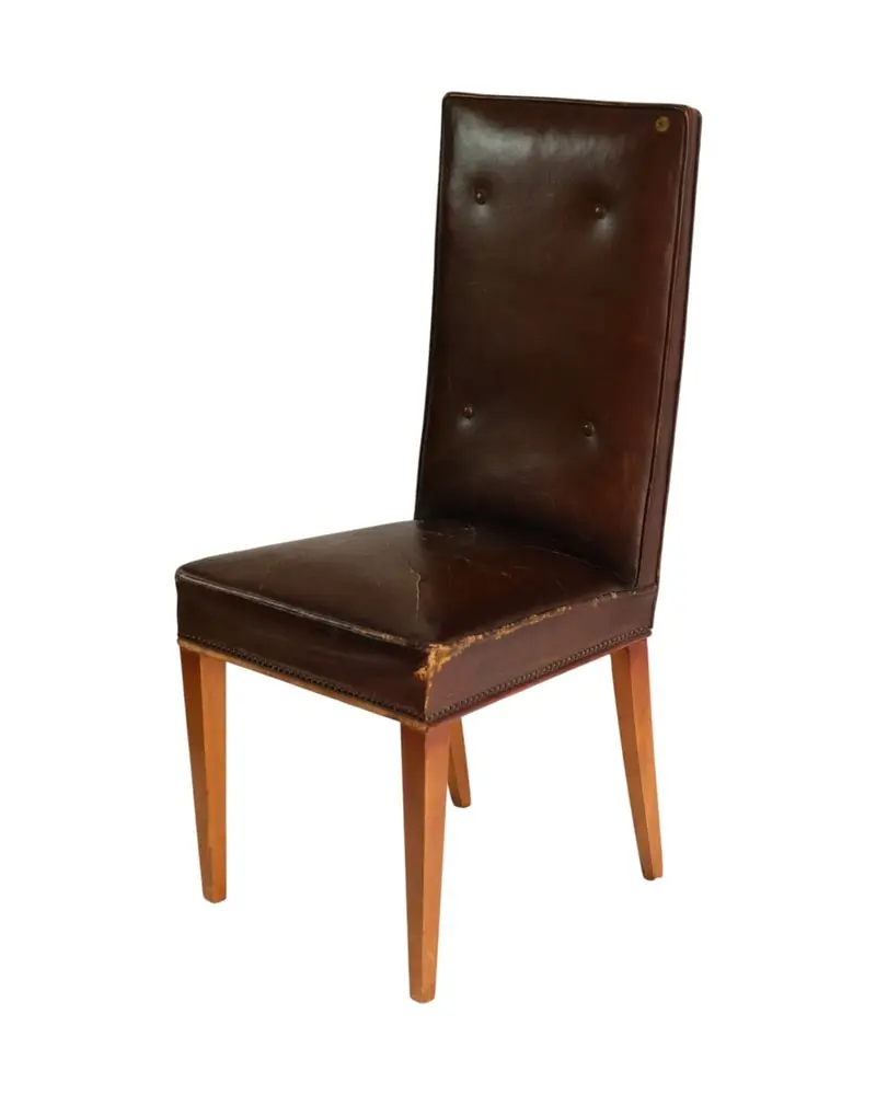 Silla Tapizada del Mediados del Siglo XX en Madera y Cuero, Sillas y Asientos, Primera mitad del siglo XX · vista 3/14