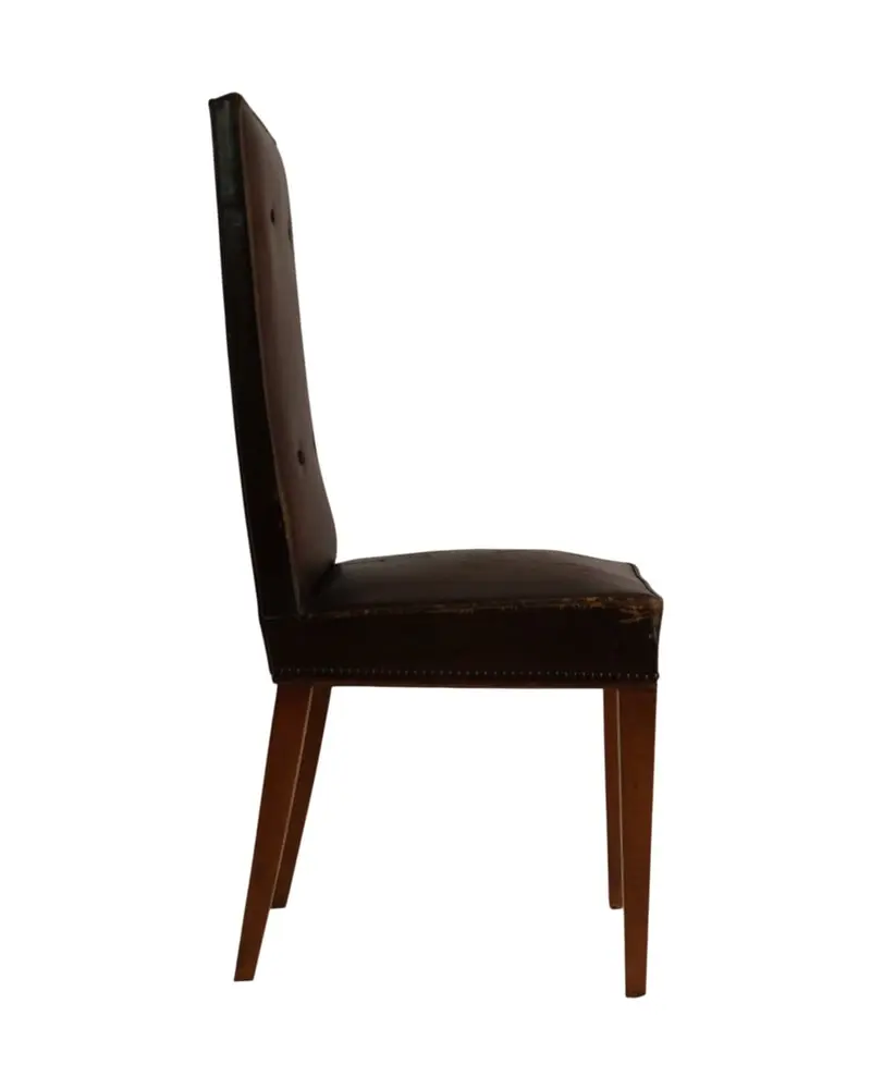 Silla Tapizada del Mediados del Siglo XX en Madera y Cuero, Sillas y Asientos, Primera mitad del siglo XX · vista 9/14