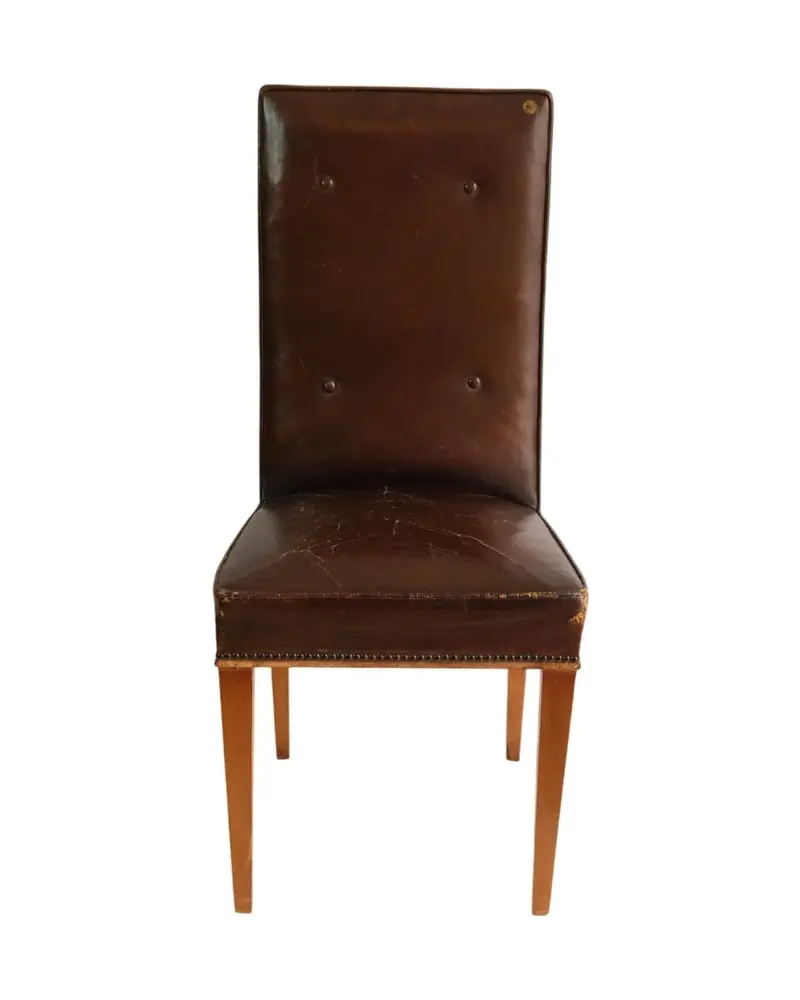 Silla Tapizada del Mediados del Siglo XX en Madera y Cuero, Sillas y Asientos, Primera mitad del siglo XX · vista 2/14