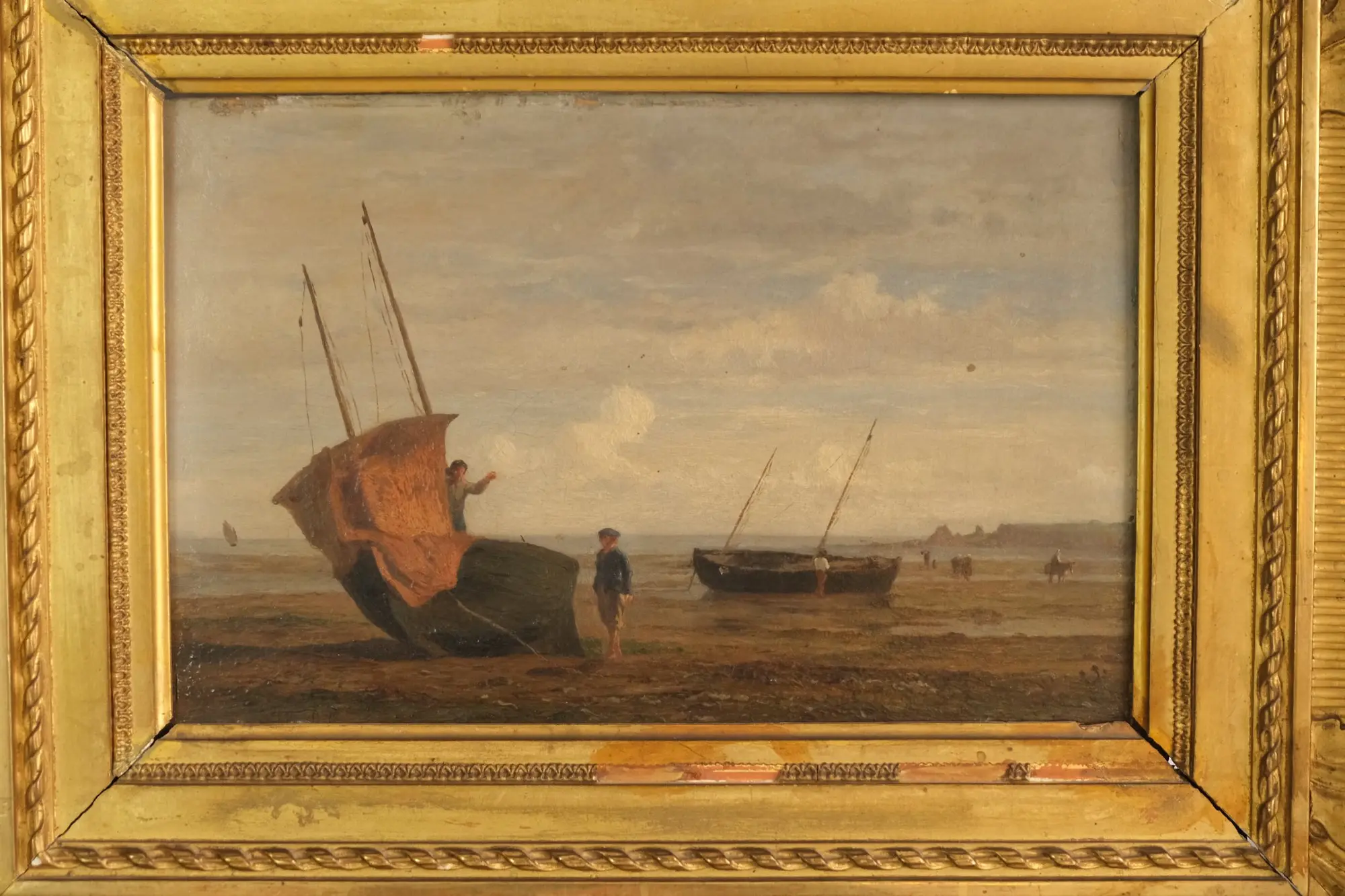Cuadro del Siglo XIX con Paisaje Marítimo y Barcos, Arte y Pintura, Siglo XIX · vista 2/6