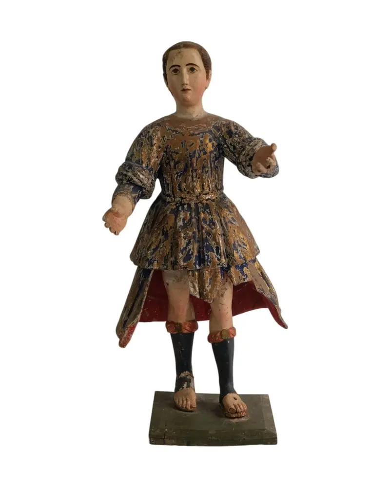 Escultura Religiosa del Siglo XIX de un Santo en Madera Policromada, Religioso y Devocional, Siglo XIX