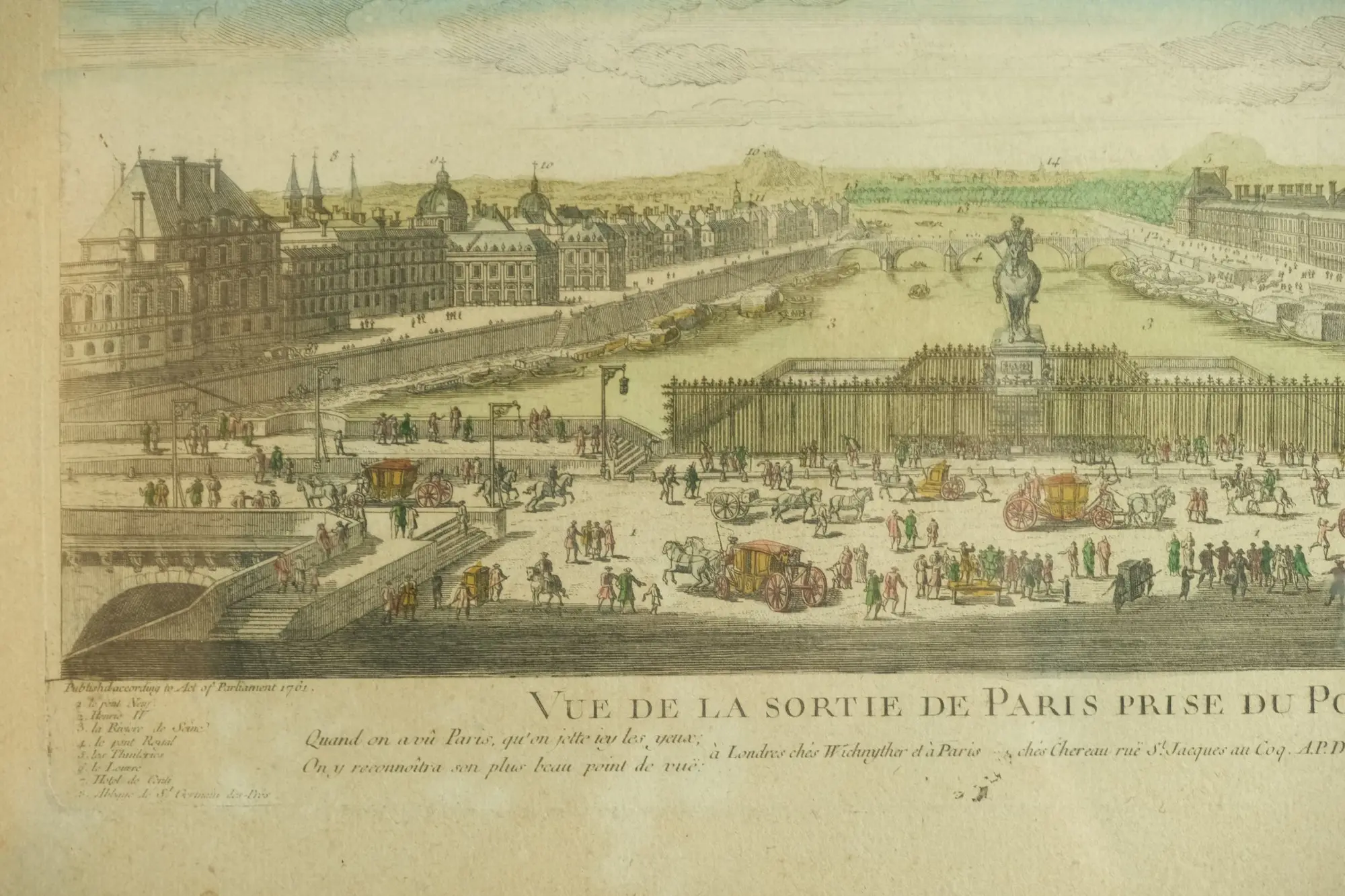 Grabado del Siglo XVIII de la Vista de París Desde el Puente Nuevo, Arte y Pintura, Siglo XVIII · vista 4/6