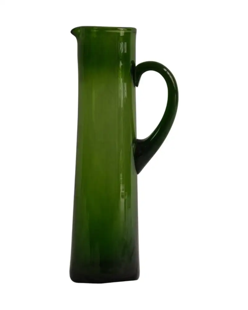 Jarra de Vidrio Verde del Siglo XX con Asa