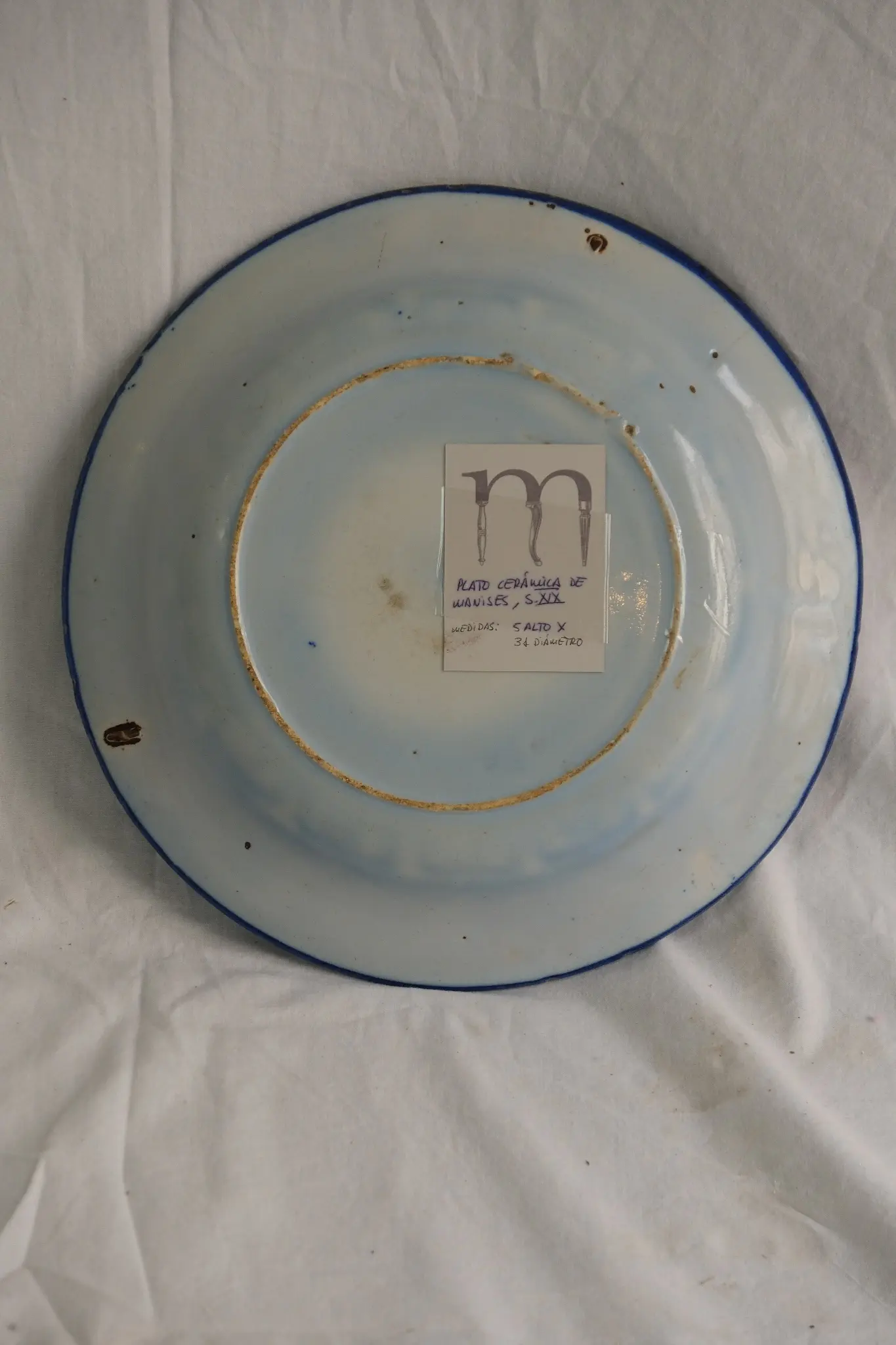 Plato Decorativo del Siglo XIX en Cerámica Azul, Objetos Decorativos, Siglo XIX · vista 4/6