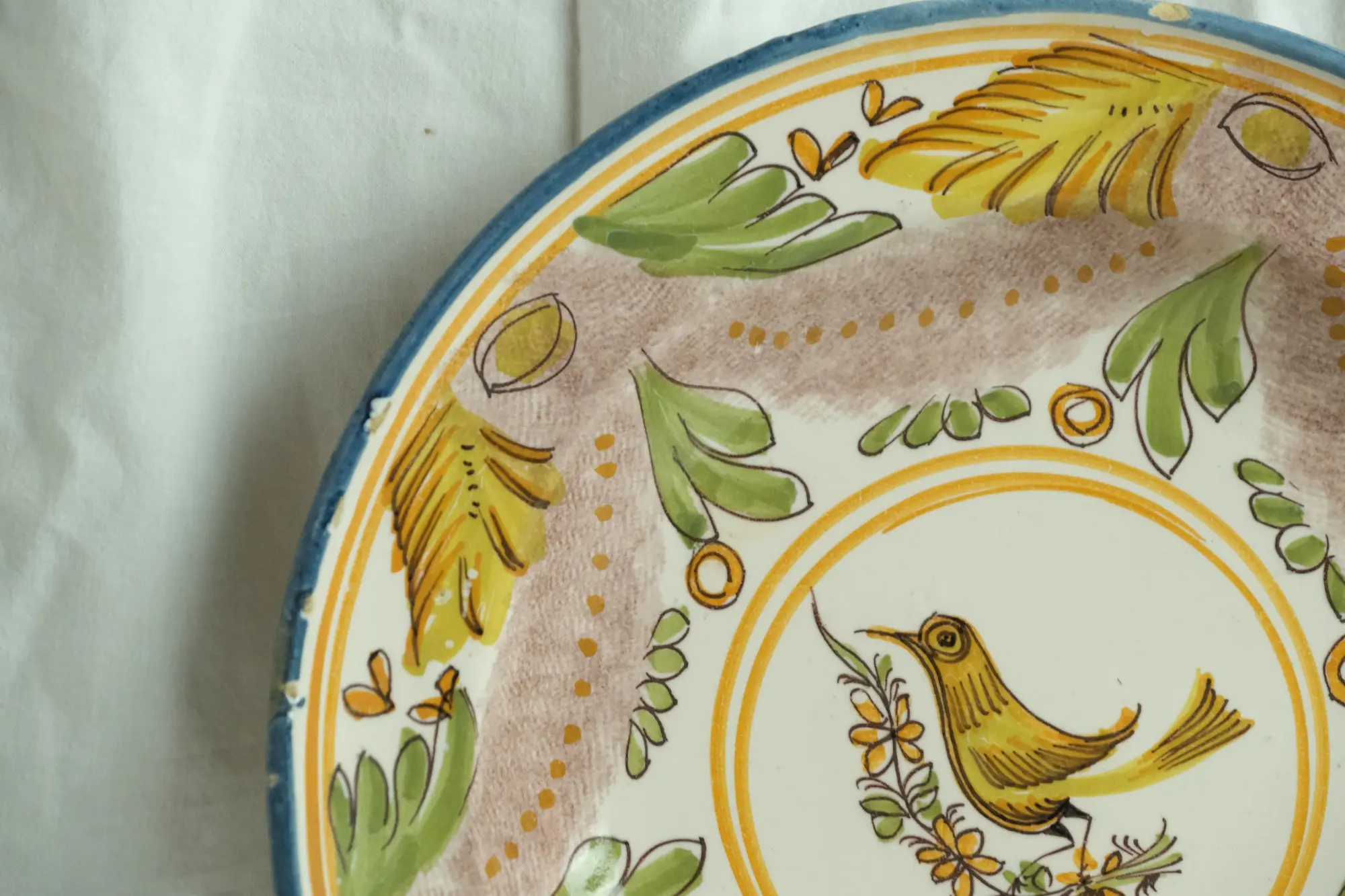 Plato Antiguo del Siglo XIX con Decoración de Pájaro, Objetos Decorativos, Siglo XIX · vista 3/6