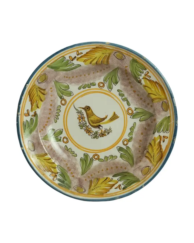 Plato Antiguo del Siglo XIX con Decoración de Pájaro