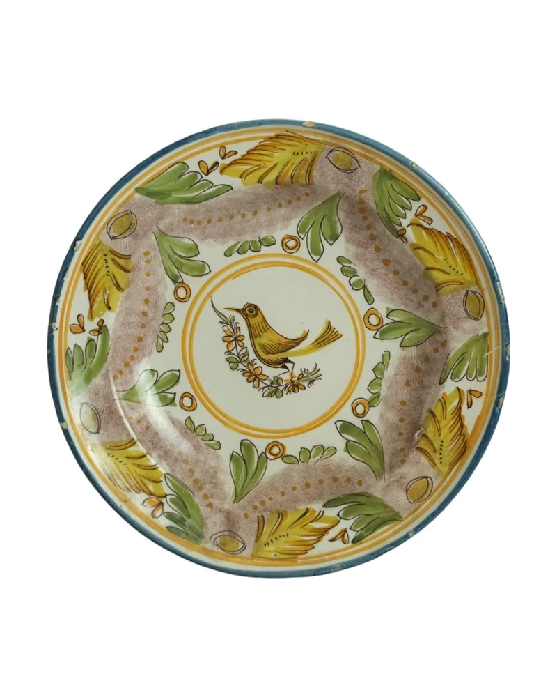 Plato Antiguo del Siglo XIX con Decoración de Pájaro, Objetos Decorativos, Siglo XIX