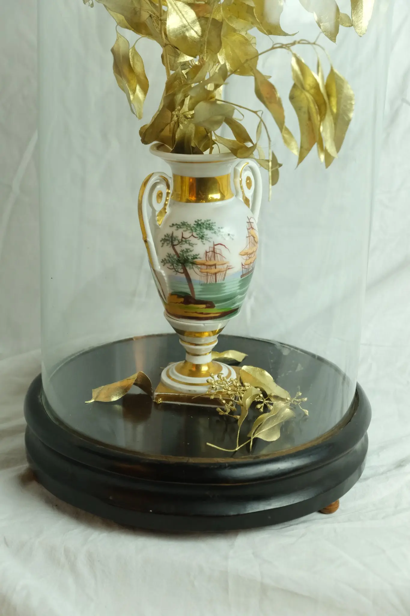Vasija Antiguo del Siglo XIX en Cristal y Base de Madera, Objetos Decorativos, Siglo XIX · vista 5/9