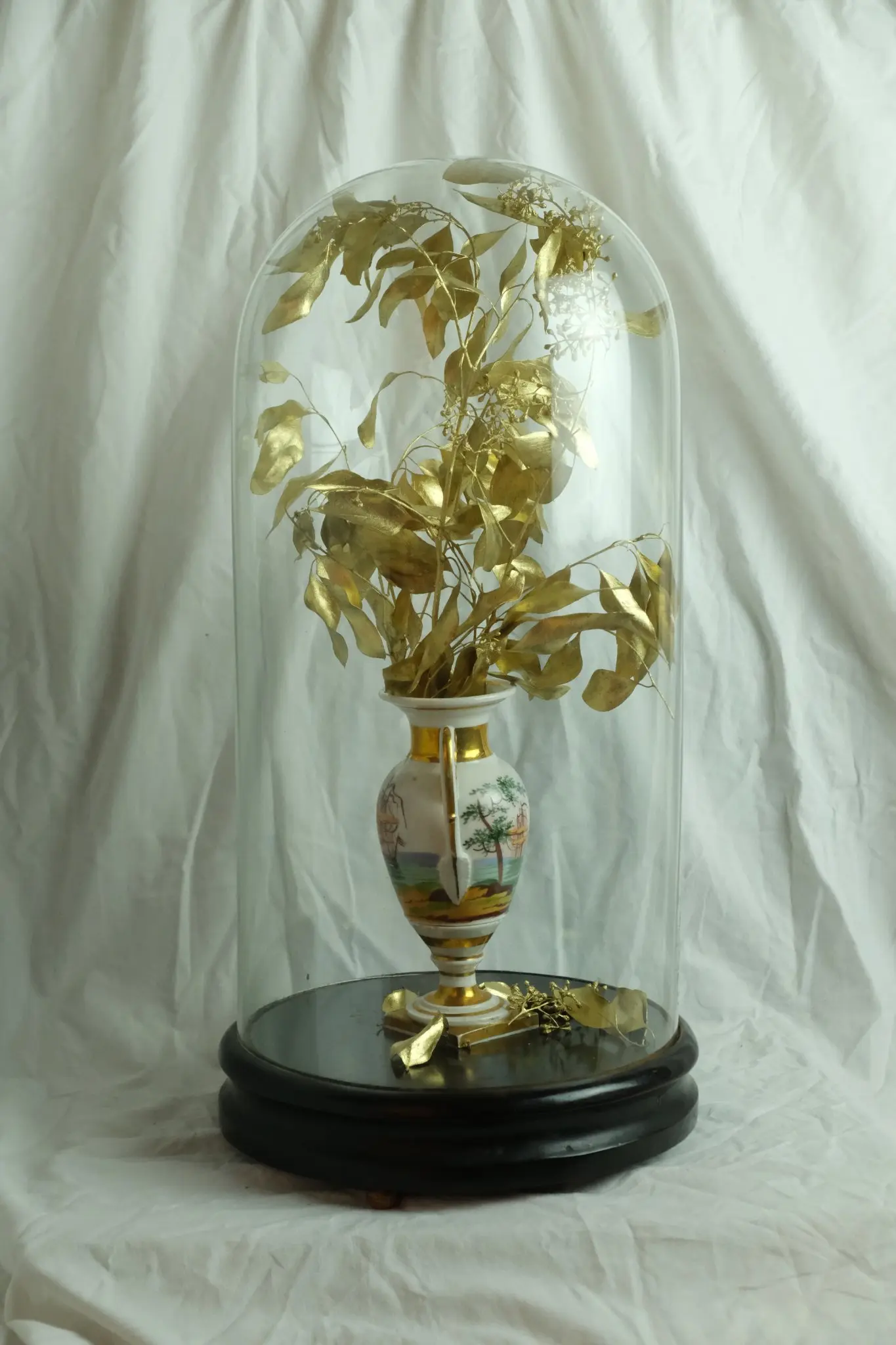 Vasija Antiguo del Siglo XIX en Cristal y Base de Madera, Objetos Decorativos, Siglo XIX · vista 2/9