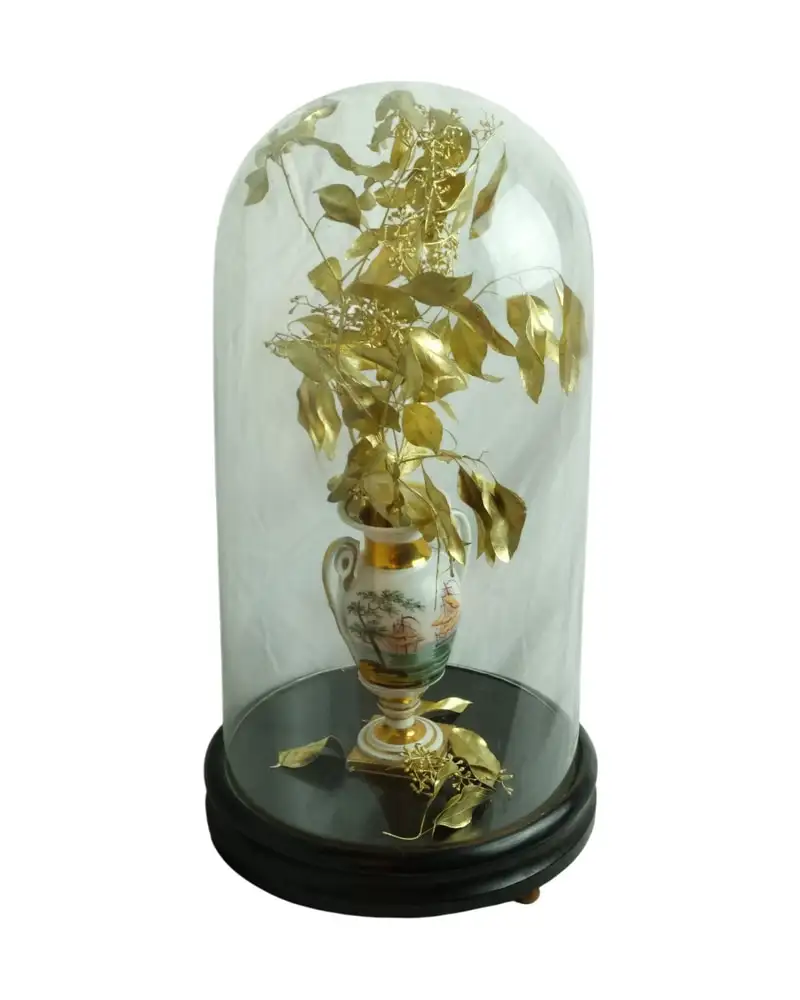 Vasija Antiguo del Siglo XIX en Cristal y Base de Madera