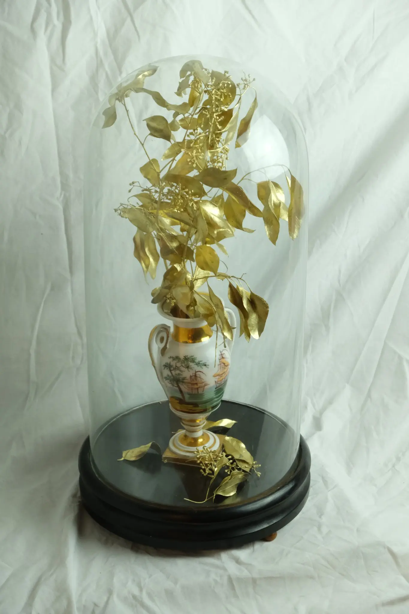 Vasija Antiguo del Siglo XIX en Cristal y Base de Madera, Objetos Decorativos, Siglo XIX
