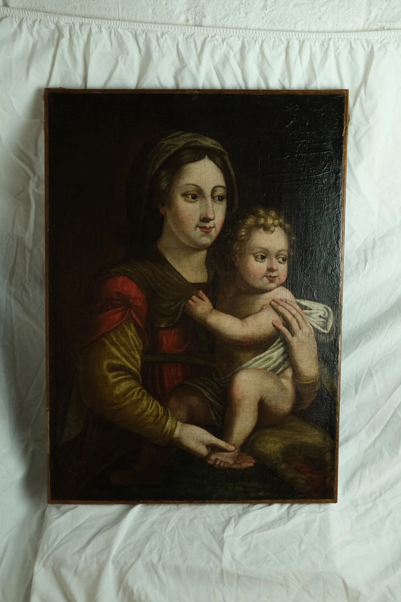 Pintura Religiosa del Siglo XVII de Virgen con Niño, Objetos Decorativos, Siglo XVII