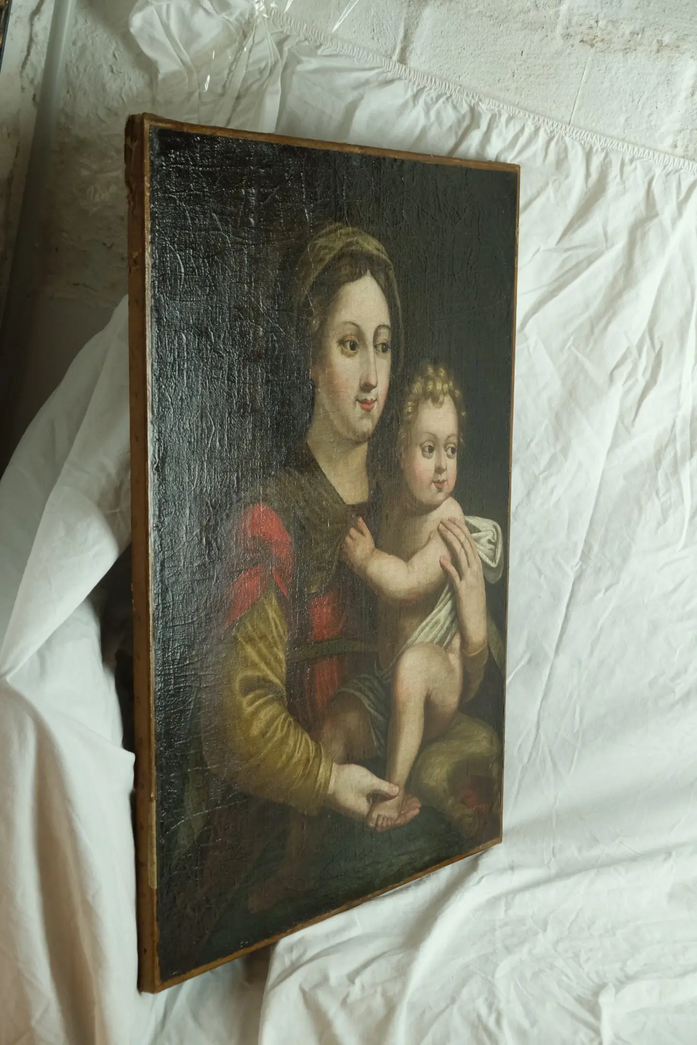 Pintura Religiosa del Siglo XVII de Virgen con Niño, Objetos Decorativos, Siglo XVII · vista 5/10
