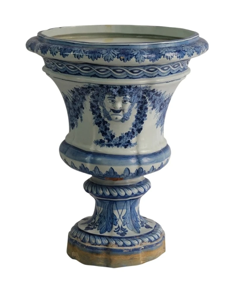 Jarrón de Cerámica del Siglo XIX con Motivos en Azul, Objetos Decorativos, Siglo XIX