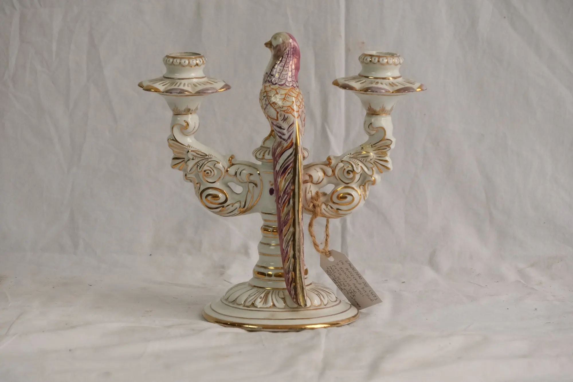 Candelabro del Siglo XIX con Figura de Ave en Porcelana, Iluminación, Siglo XIX · vista 7/8