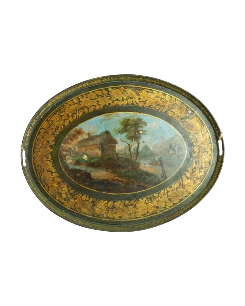 Bandeja Pintada del Siglo XIX con Motivos Florales, Objetos Decorativos, Siglo XIX