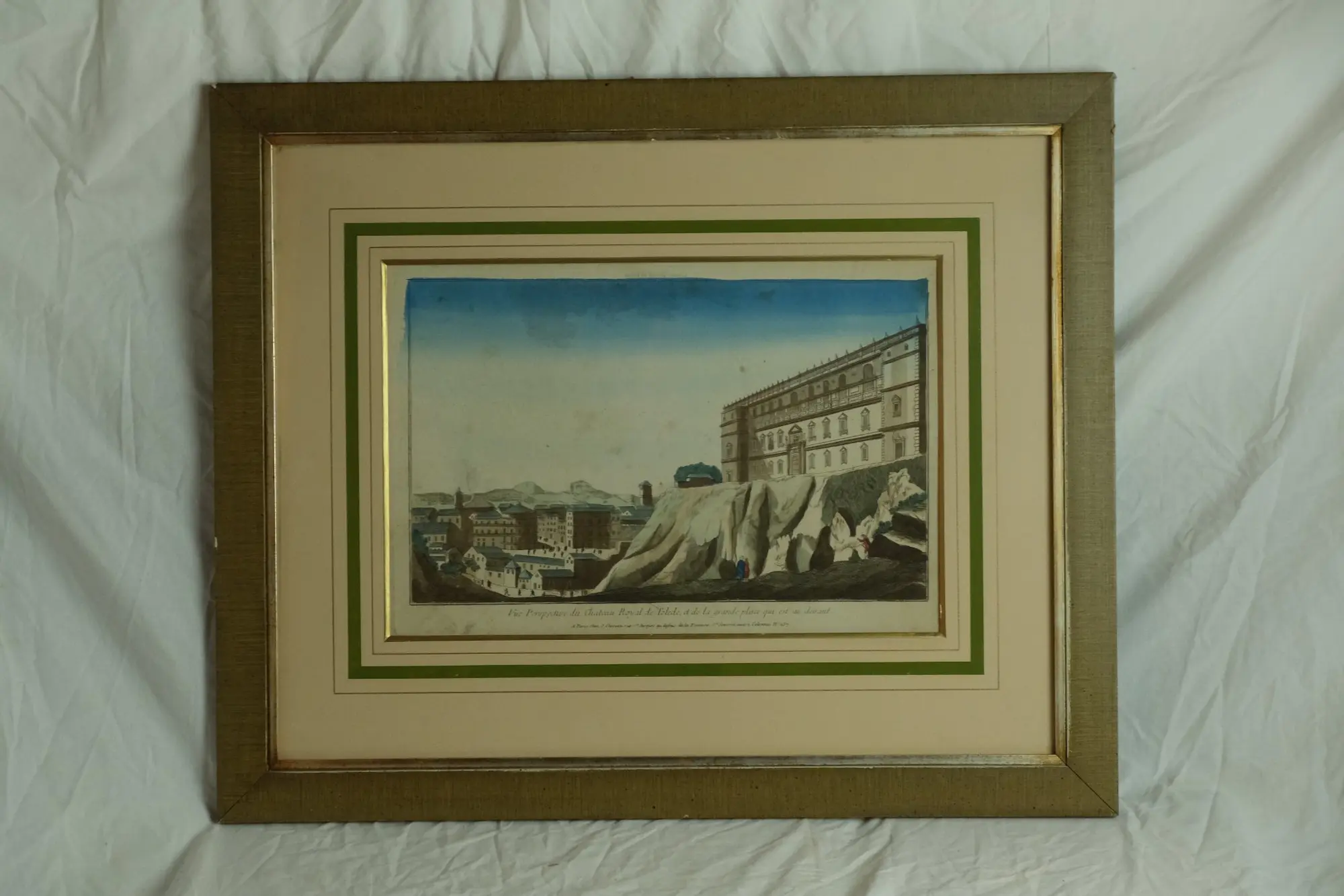 Grabado del Siglo XVIII de Toledo con Vista del Castillo Real, Arte y Pintura, Siglo XVIII