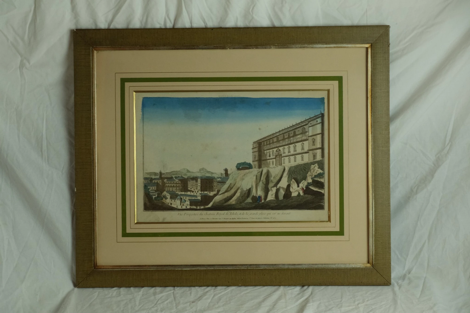 Grabado del Siglo XVIII de Toledo con Vista del Castillo Real, Arte y Pintura, Siglo XVIII