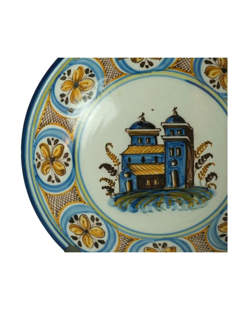 Plato de Cerámica del Siglo XVIII con Motivo de Edificio, Objetos Decorativos, Siglo XVIII · vista 2/7