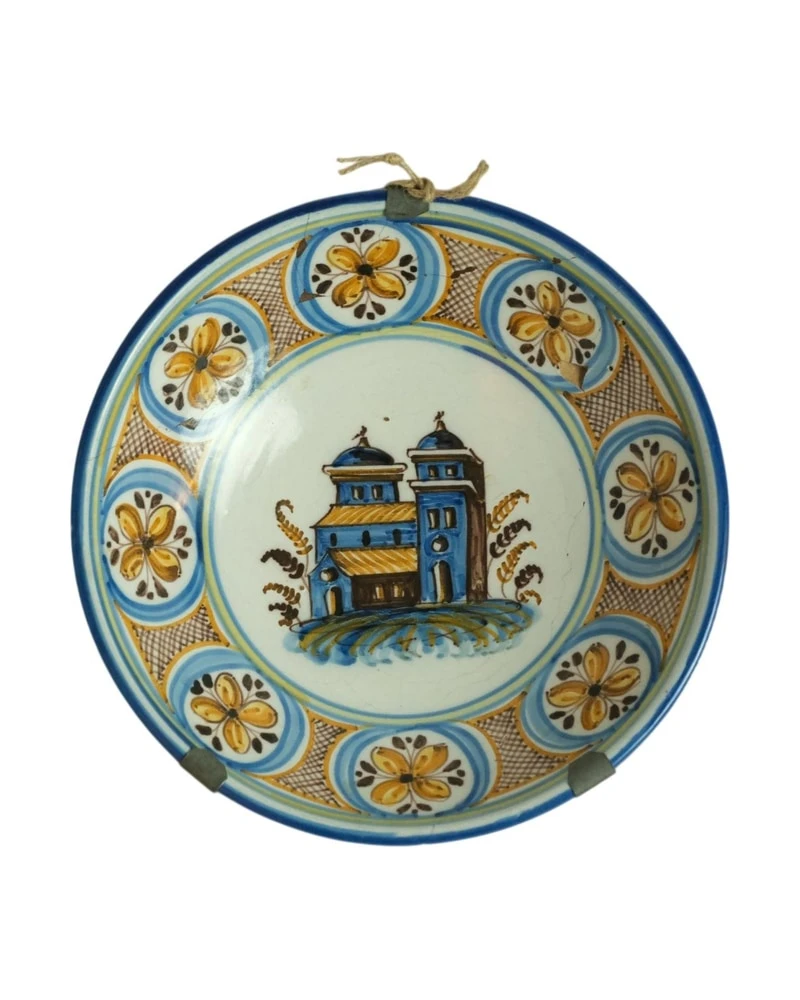 Plato de Cerámica del Siglo XVIII con Motivo de Edificio, Objetos Decorativos, Siglo XVIII