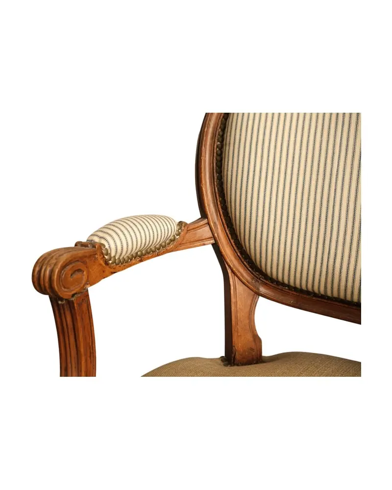 Sofá del Siglo XIX en Madera con Tapicería a Rayas, Sillas y Asientos, Siglo XIX · vista 10/14